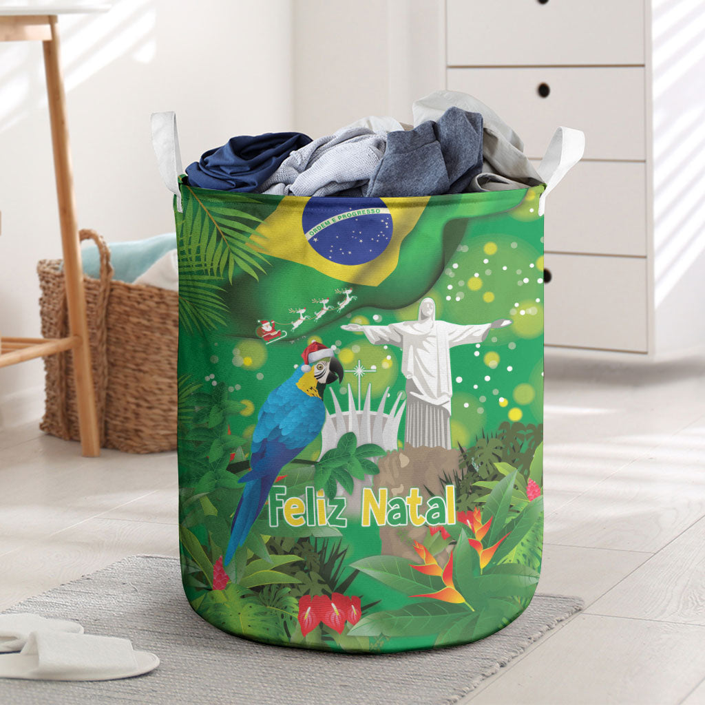 Christmas In July Brazil Laundry Basket Feliz Natal Blue Macaw Santa Tropical Vibes
