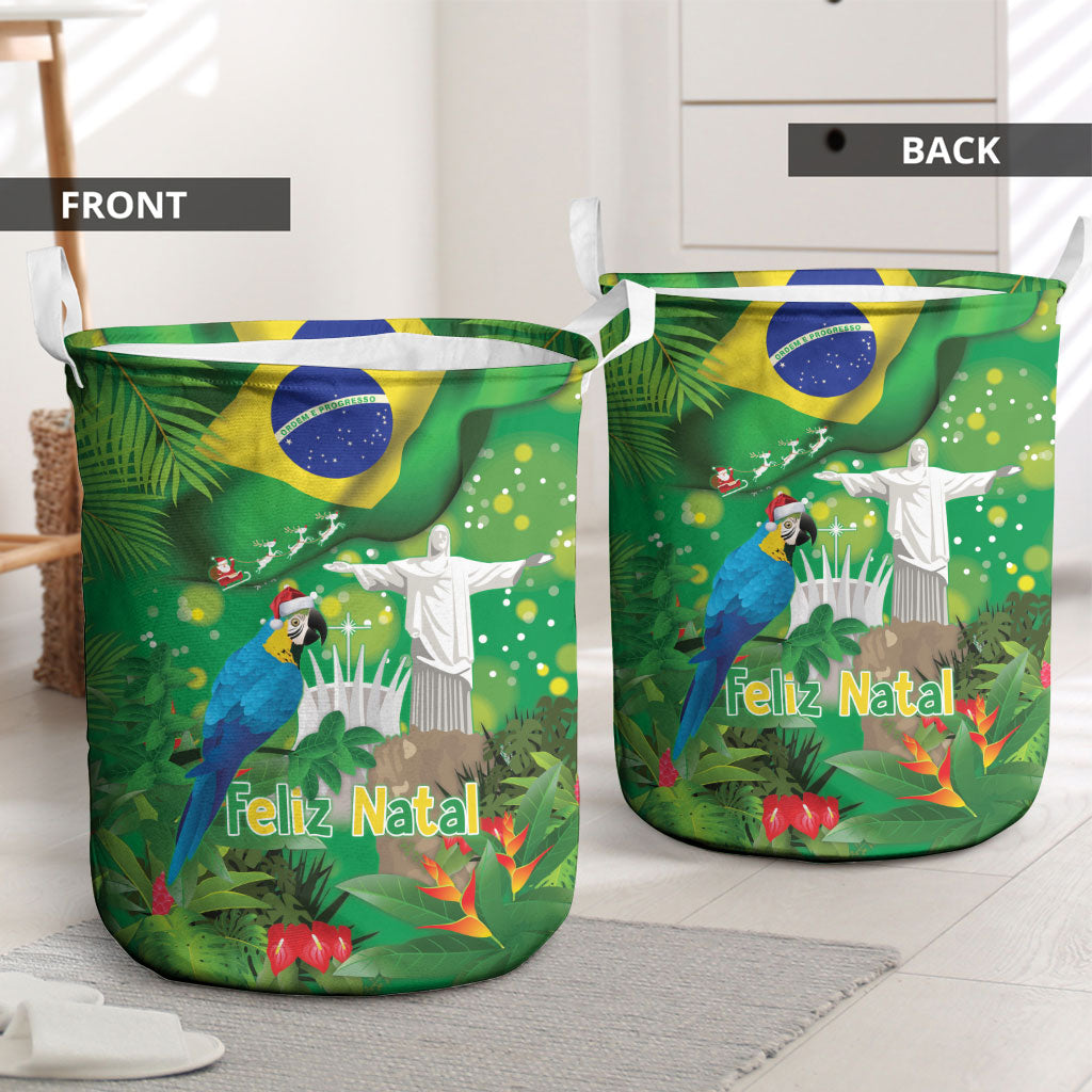 Christmas In July Brazil Laundry Basket Feliz Natal Blue Macaw Santa Tropical Vibes