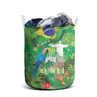 Christmas In July Brazil Laundry Basket Feliz Natal Blue Macaw Santa Tropical Vibes