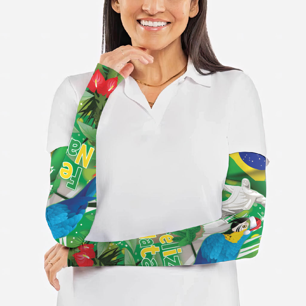 Christmas In July Brazil Arm Sleeves Feliz Natal Blue Macaw Santa Tropical Vibes