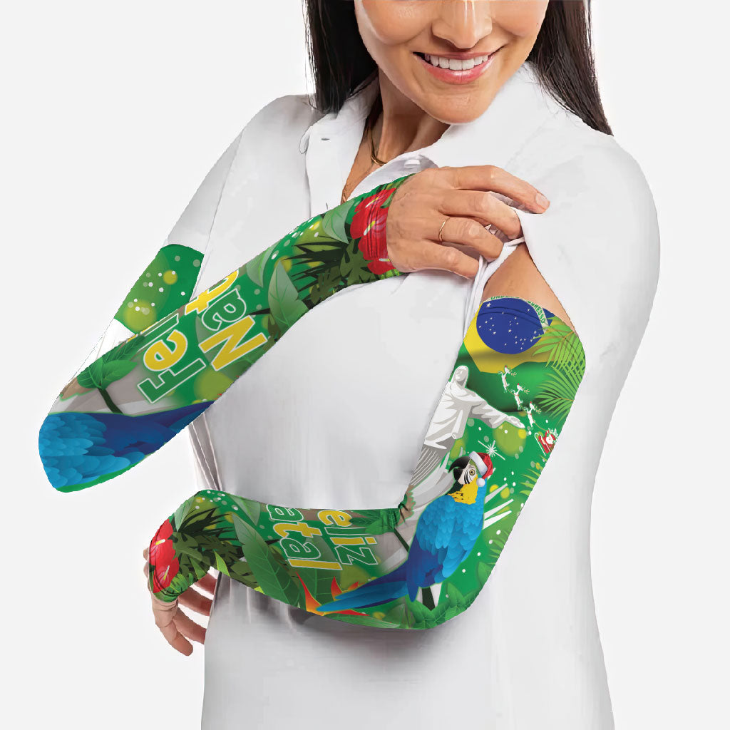 Christmas In July Brazil Arm Sleeves Feliz Natal Blue Macaw Santa Tropical Vibes