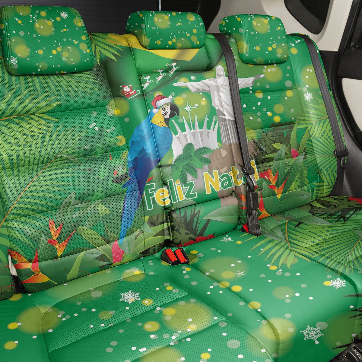 Christmas In July Brazil Back Car Seat Cover Feliz Natal Blue Macaw Santa Tropical Vibes