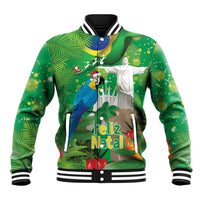 Christmas In July Brazil Baseball Jacket Feliz Natal Blue Macaw Santa Tropical Vibes