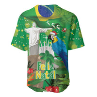 Christmas In July Brazil Baseball Jersey Feliz Natal Blue Macaw Santa Tropical Vibes