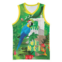 Christmas In July Brazil Basketball Jersey Feliz Natal Blue Macaw Santa Tropical Vibes