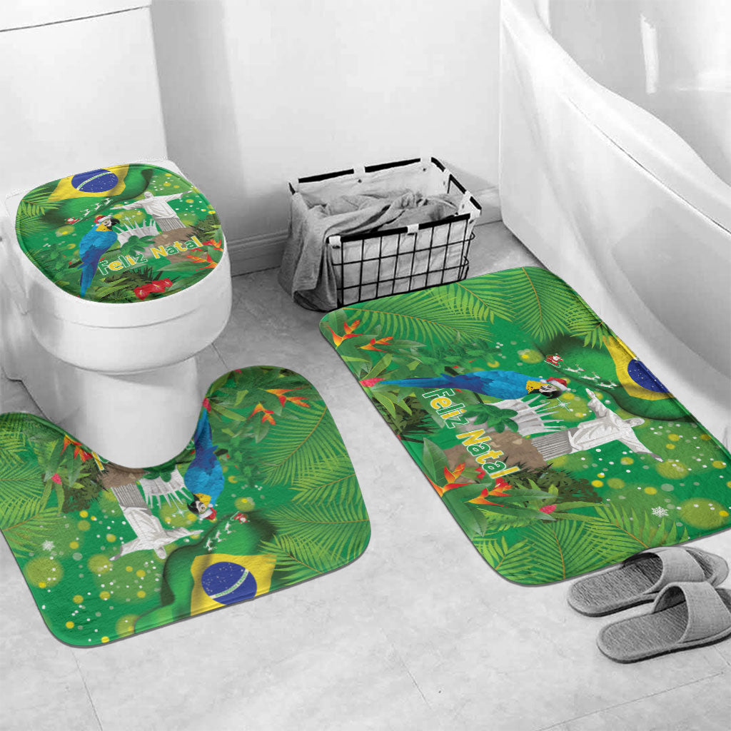 Christmas In July Brazil Bathroom Set Feliz Natal Blue Macaw Santa Tropical Vibes