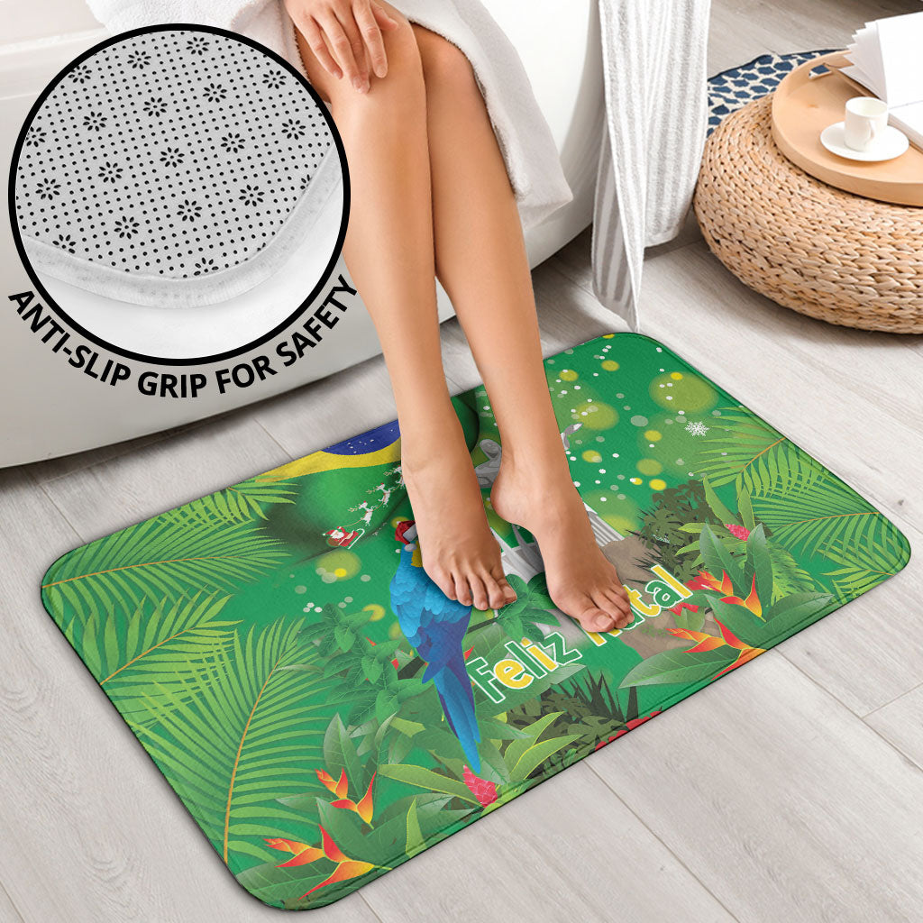 Christmas In July Brazil Bathroom Set Feliz Natal Blue Macaw Santa Tropical Vibes