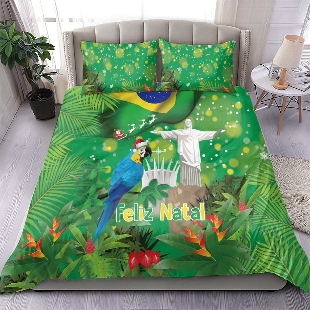 Christmas In July Brazil Bedding Set Feliz Natal Blue Macaw Santa Tropical Vibes