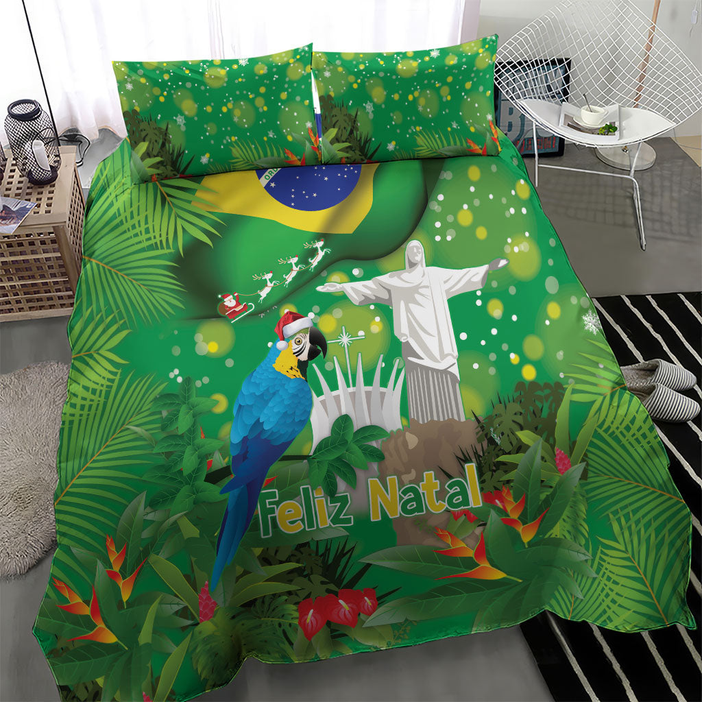 Christmas In July Brazil Bedding Set Feliz Natal Blue Macaw Santa Tropical Vibes