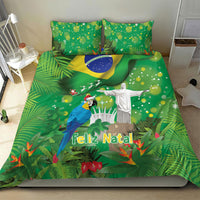 Christmas In July Brazil Bedding Set Feliz Natal Blue Macaw Santa Tropical Vibes