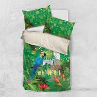 Christmas In July Brazil Bedding Set Feliz Natal Blue Macaw Santa Tropical Vibes