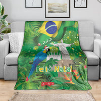 Christmas In July Brazil Blanket Feliz Natal Blue Macaw Santa Tropical Vibes