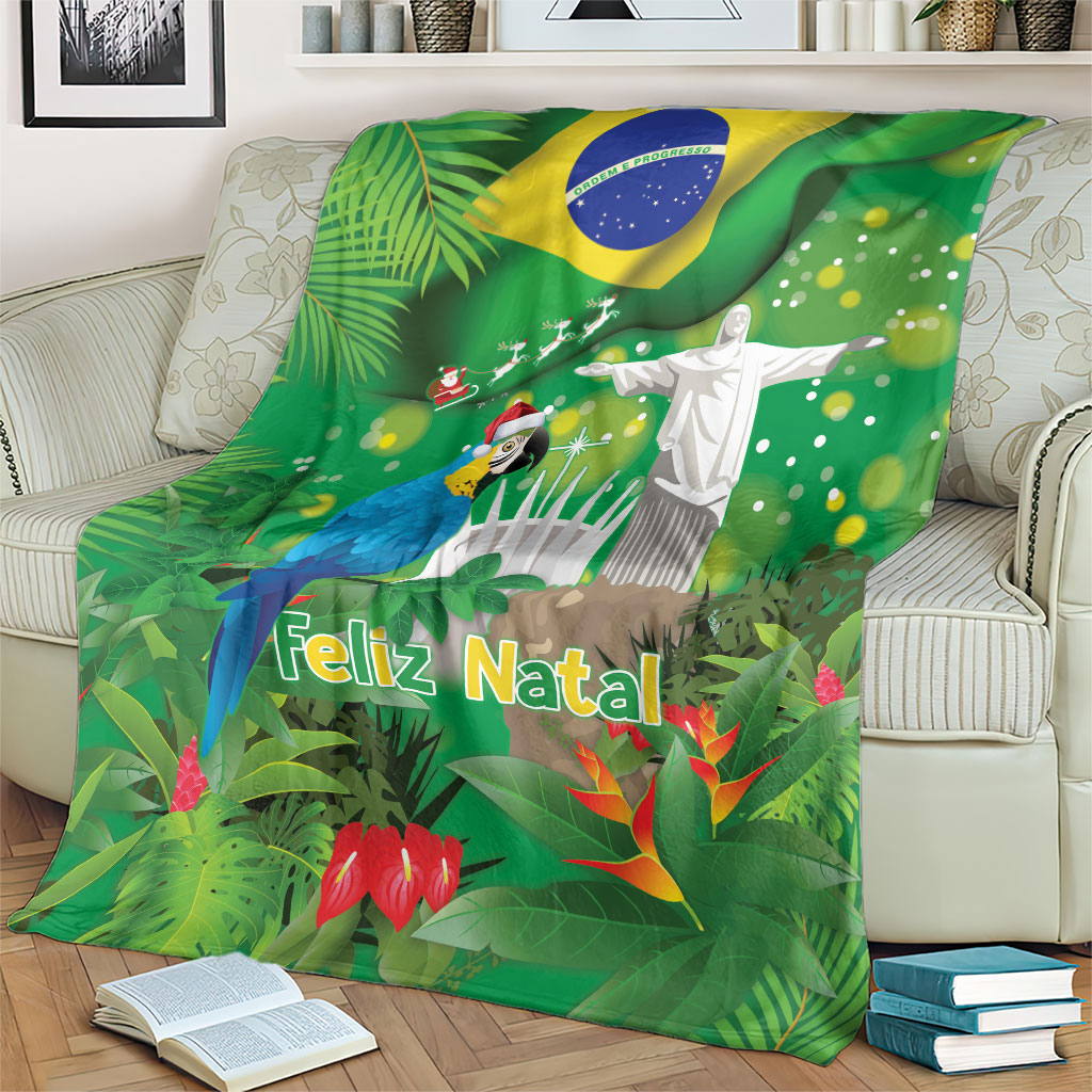 Christmas In July Brazil Blanket Feliz Natal Blue Macaw Santa Tropical Vibes