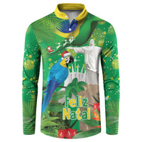 Christmas In July Brazil Button Sweatshirt Feliz Natal Blue Macaw Santa Tropical Vibes