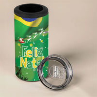 Christmas In July Brazil 4 in 1 Can Cooler Tumbler Feliz Natal Blue Macaw Santa Tropical Vibes