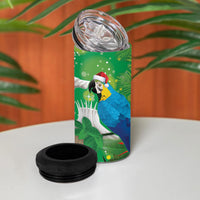 Christmas In July Brazil 4 in 1 Can Cooler Tumbler Feliz Natal Blue Macaw Santa Tropical Vibes