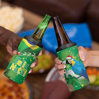 Christmas In July Brazil 4 in 1 Can Cooler Tumbler Feliz Natal Blue Macaw Santa Tropical Vibes