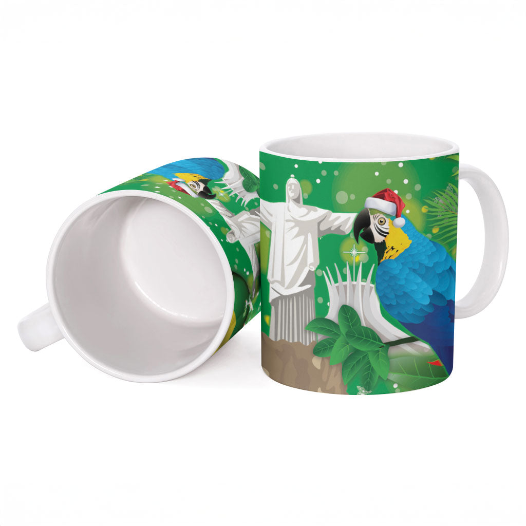 Christmas In July Brazil Ceramic Mug Feliz Natal Blue Macaw Santa Tropical Vibes