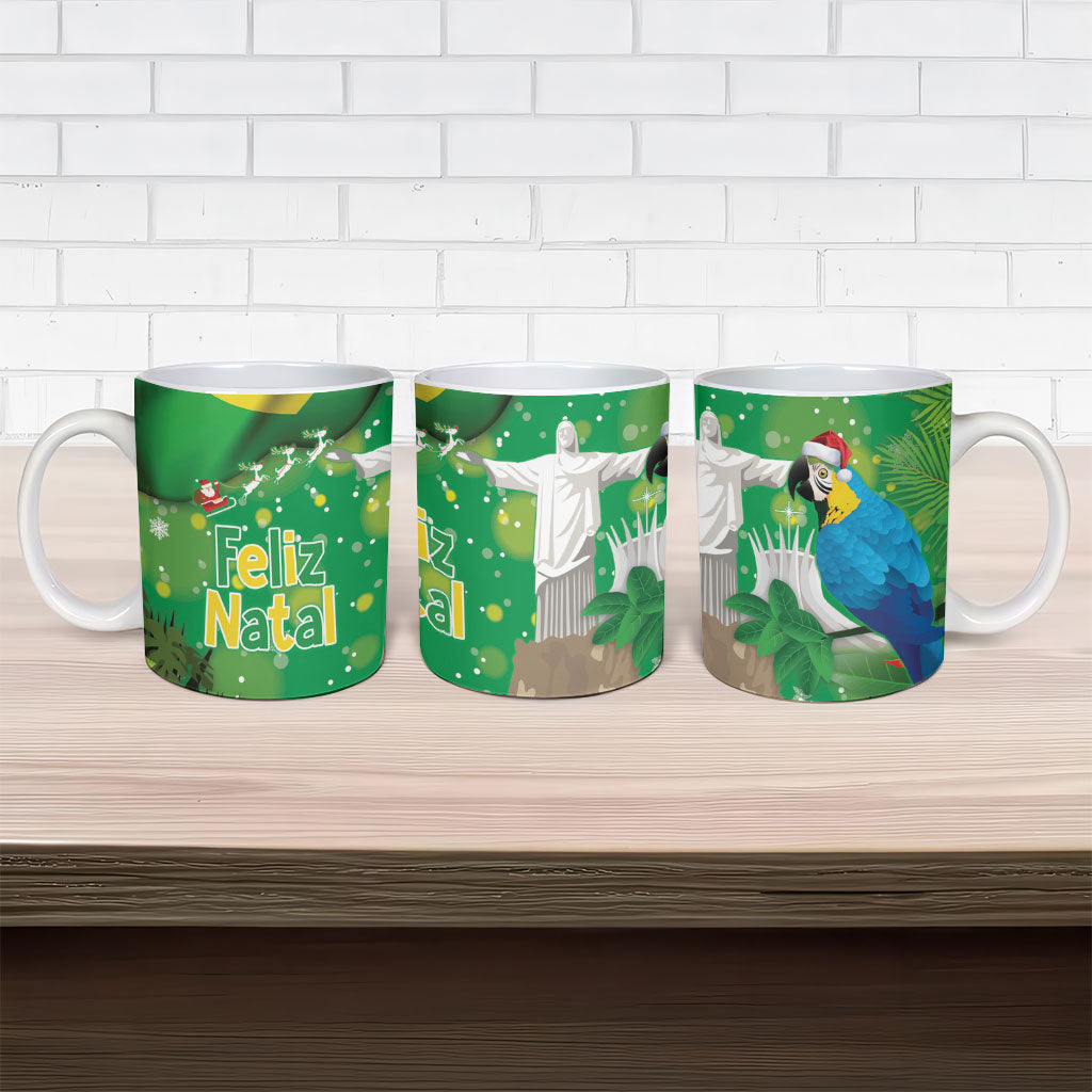 Christmas In July Brazil Ceramic Mug Feliz Natal Blue Macaw Santa Tropical Vibes