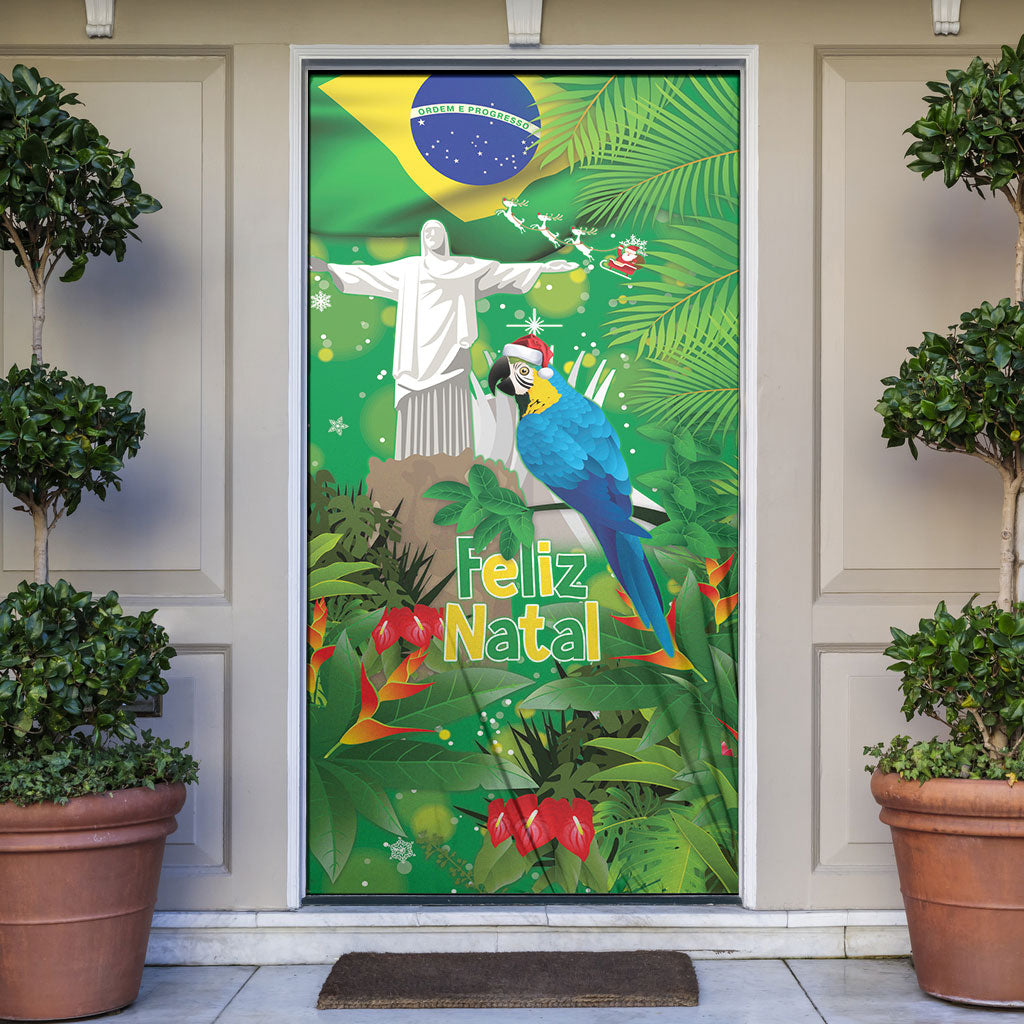 Christmas In July Brazil Door Cover Feliz Natal Blue Macaw Santa Tropical Vibes