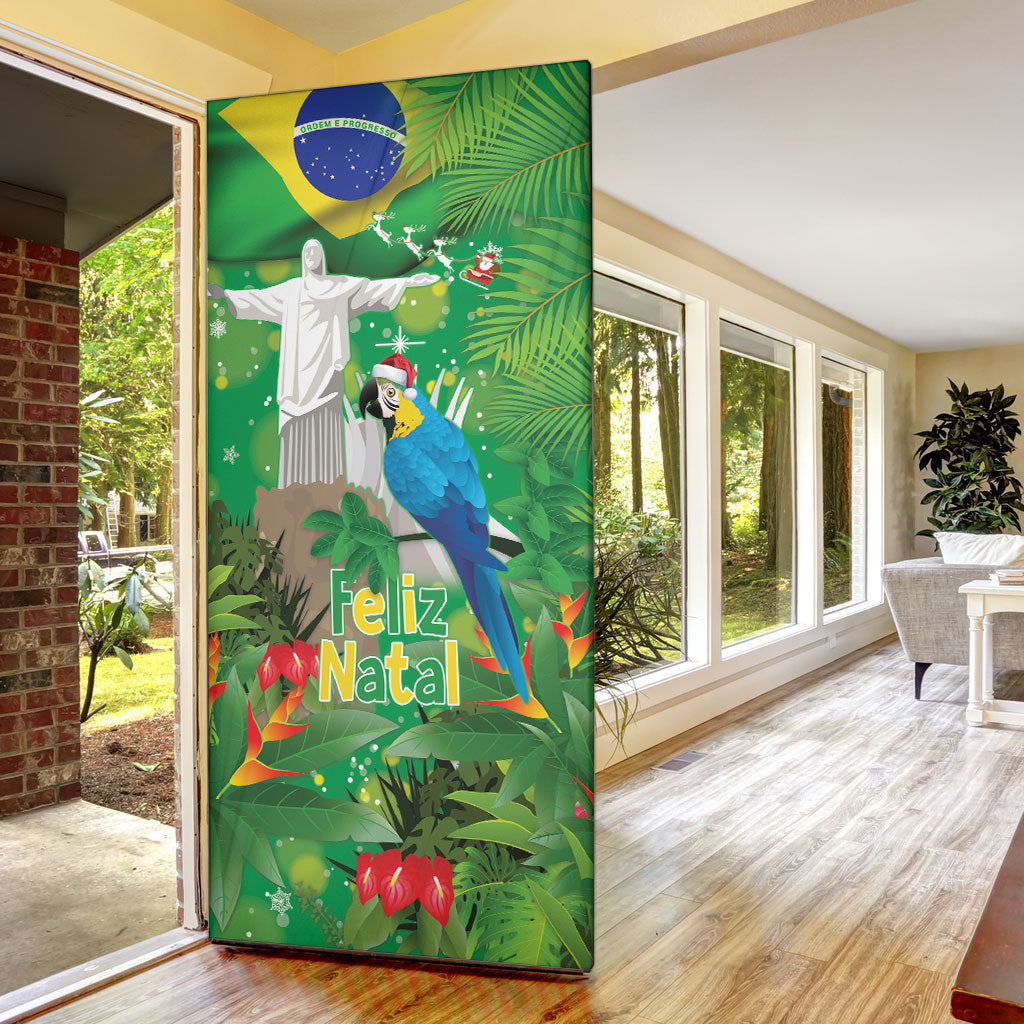Christmas In July Brazil Door Cover Feliz Natal Blue Macaw Santa Tropical Vibes