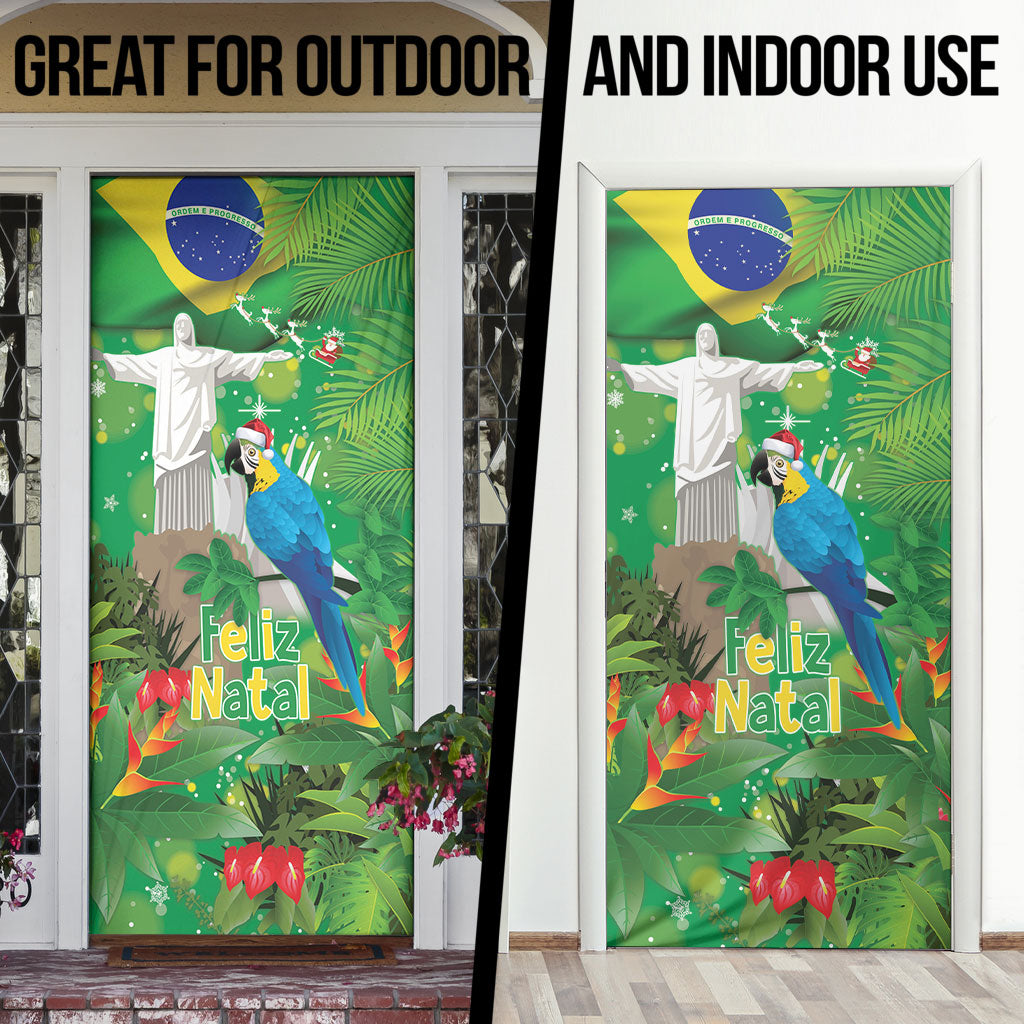 Christmas In July Brazil Door Cover Feliz Natal Blue Macaw Santa Tropical Vibes