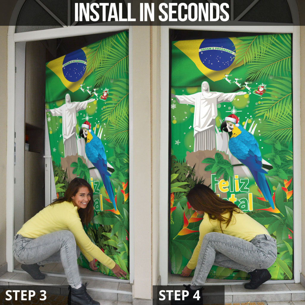 Christmas In July Brazil Door Cover Feliz Natal Blue Macaw Santa Tropical Vibes