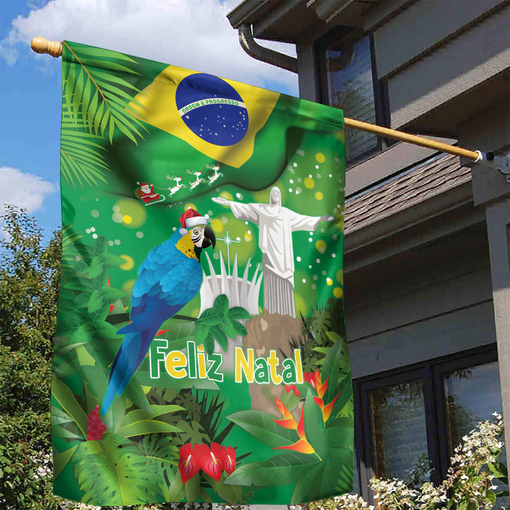 Christmas In July Brazil Garden Flag Feliz Natal Blue Macaw Santa Tropical Vibes