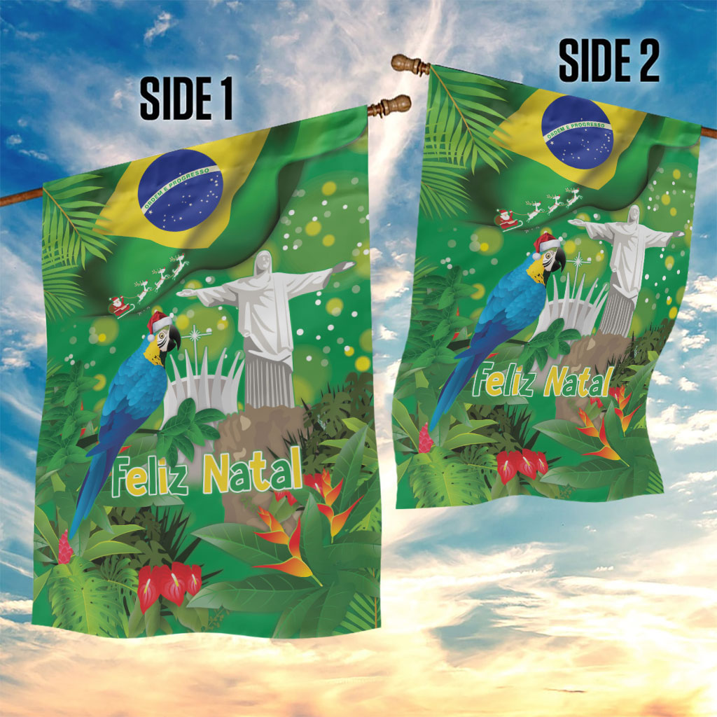 Christmas In July Brazil Garden Flag Feliz Natal Blue Macaw Santa Tropical Vibes
