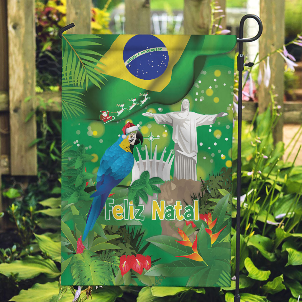 Christmas In July Brazil Garden Flag Feliz Natal Blue Macaw Santa Tropical Vibes