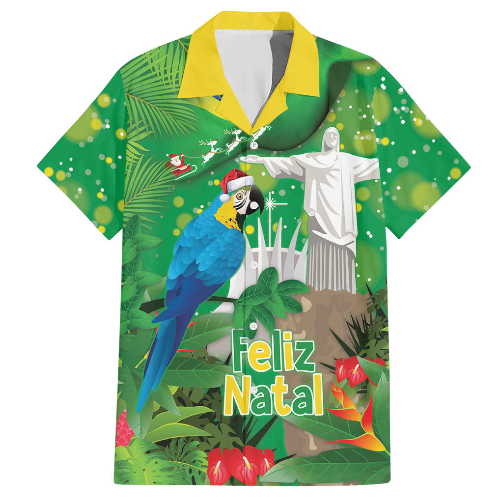 Christmas In July Brazil Hawaiian Shirt Feliz Natal Blue Macaw Santa Tropical Vibes