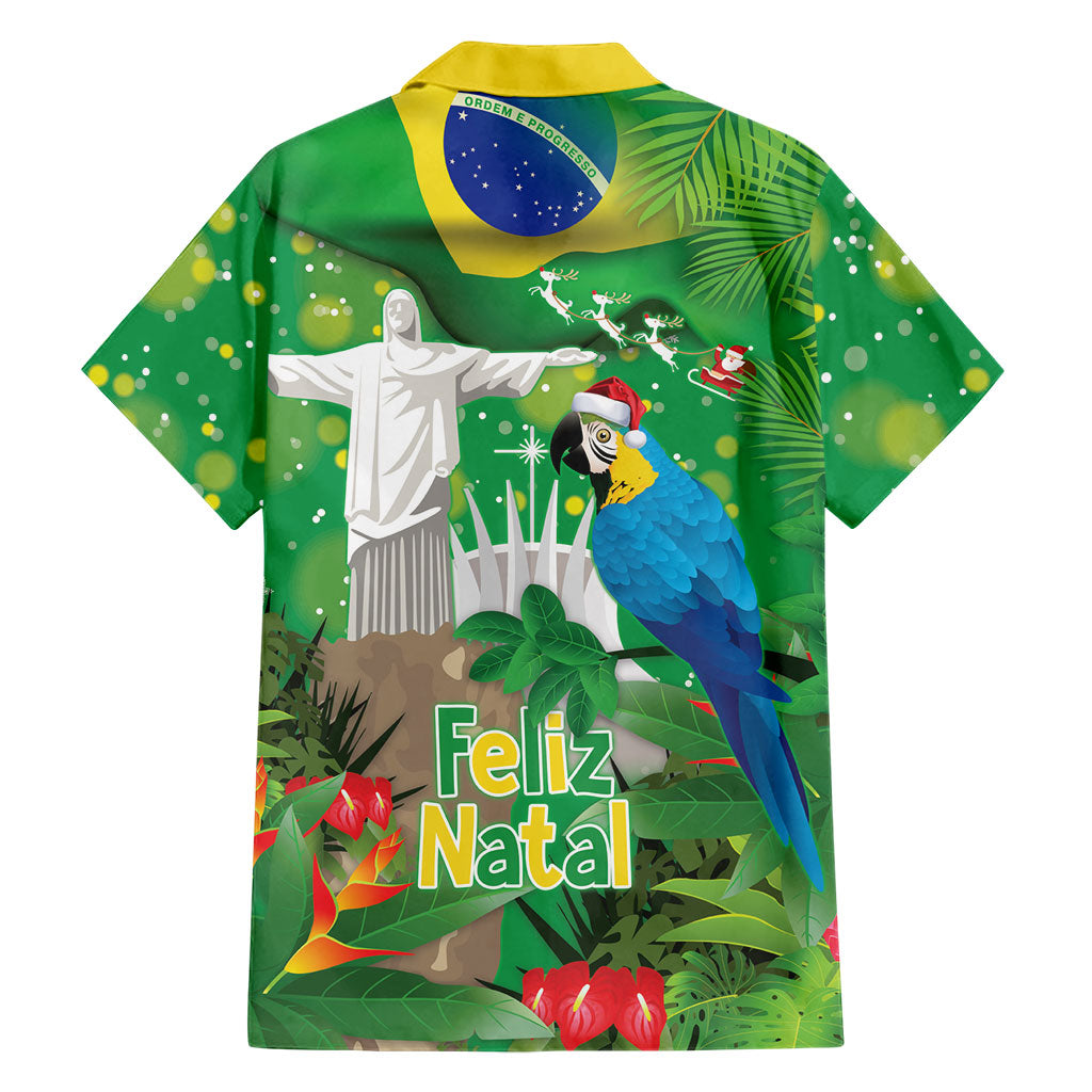 Christmas In July Brazil Hawaiian Shirt Feliz Natal Blue Macaw Santa Tropical Vibes