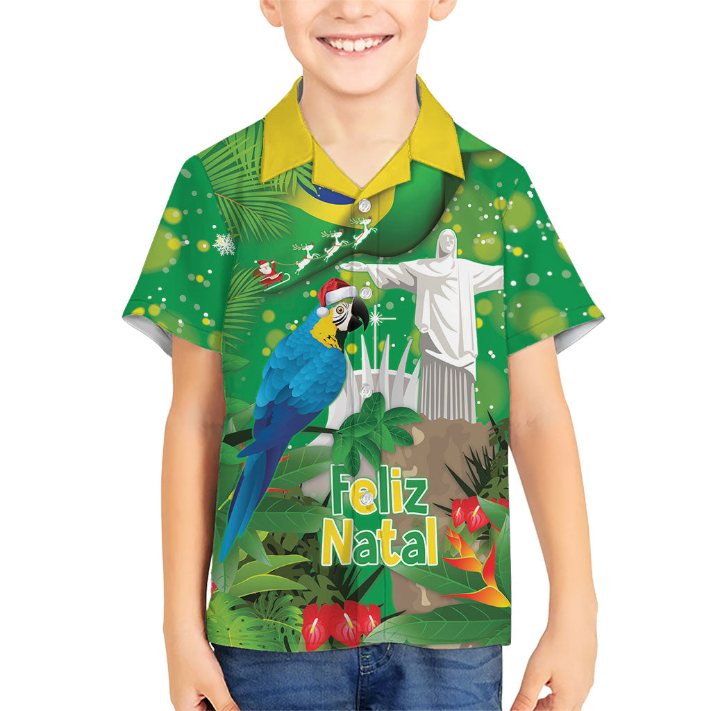 Christmas In July Brazil Hawaiian Shirt Feliz Natal Blue Macaw Santa Tropical Vibes