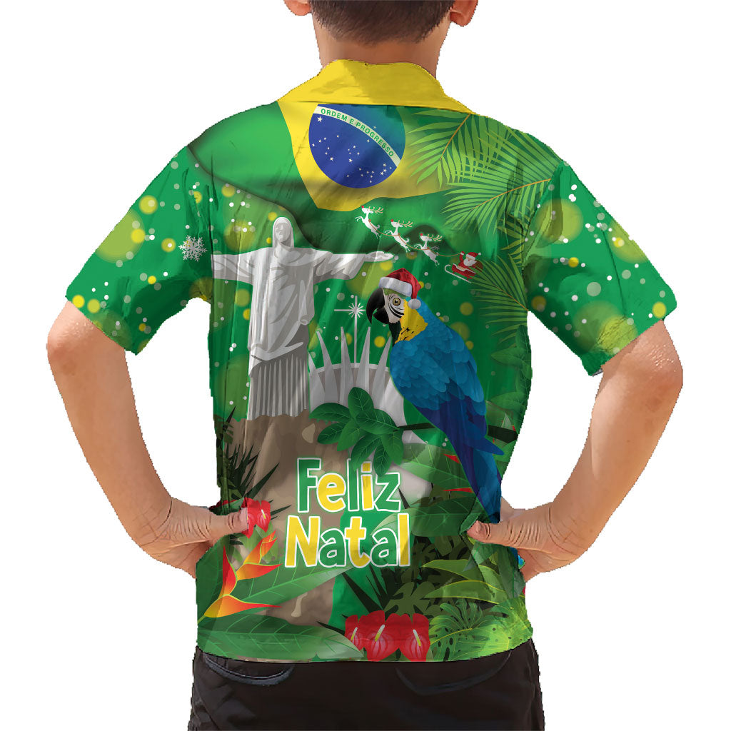 Christmas In July Brazil Hawaiian Shirt Feliz Natal Blue Macaw Santa Tropical Vibes