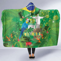 Christmas In July Brazil Hooded Blanket Feliz Natal Blue Macaw Santa Tropical Vibes