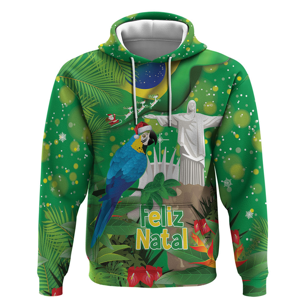 Christmas In July Brazil Hoodie Feliz Natal Blue Macaw Santa Tropical Vibes