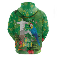 Christmas In July Brazil Hoodie Feliz Natal Blue Macaw Santa Tropical Vibes