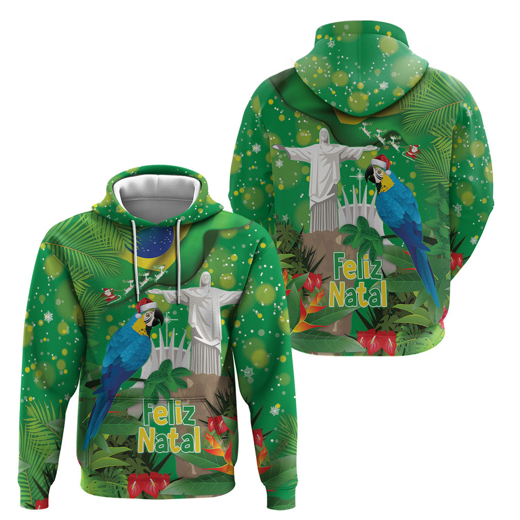 Christmas In July Brazil Hoodie Feliz Natal Blue Macaw Santa Tropical Vibes