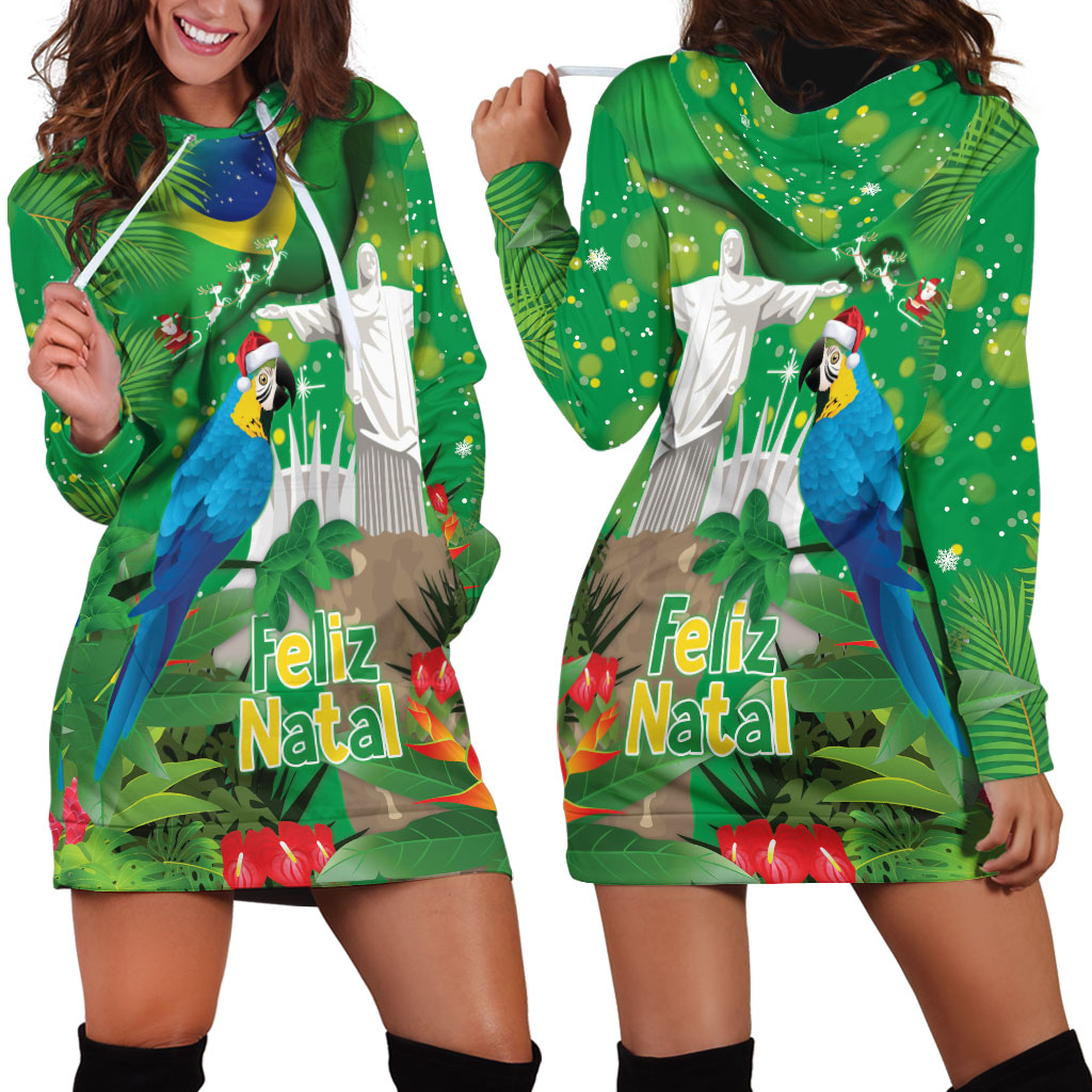 Christmas In July Brazil Hoodie Dress Feliz Natal Blue Macaw Santa Tropical Vibes