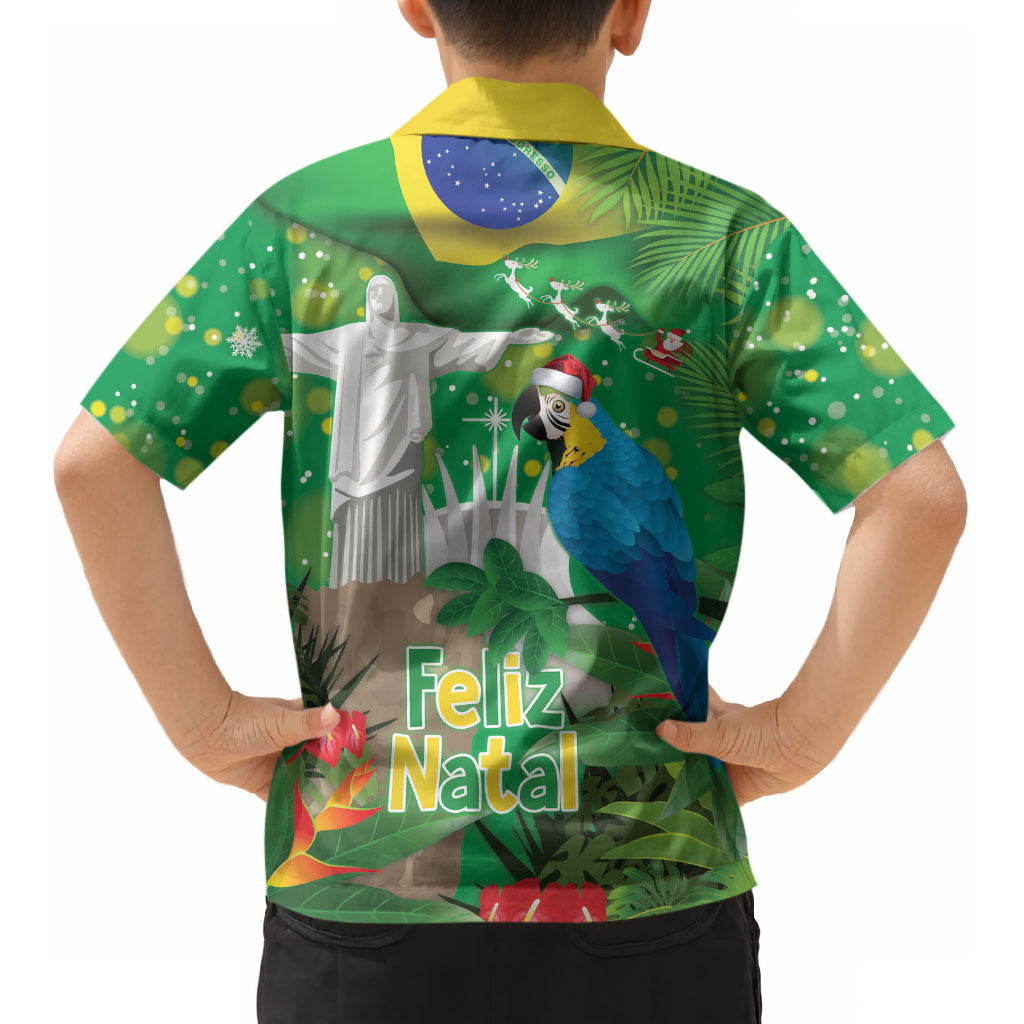 Christmas In July Brazil Kid Hawaiian Shirt Feliz Natal Blue Macaw Santa Tropical Vibes LT14
