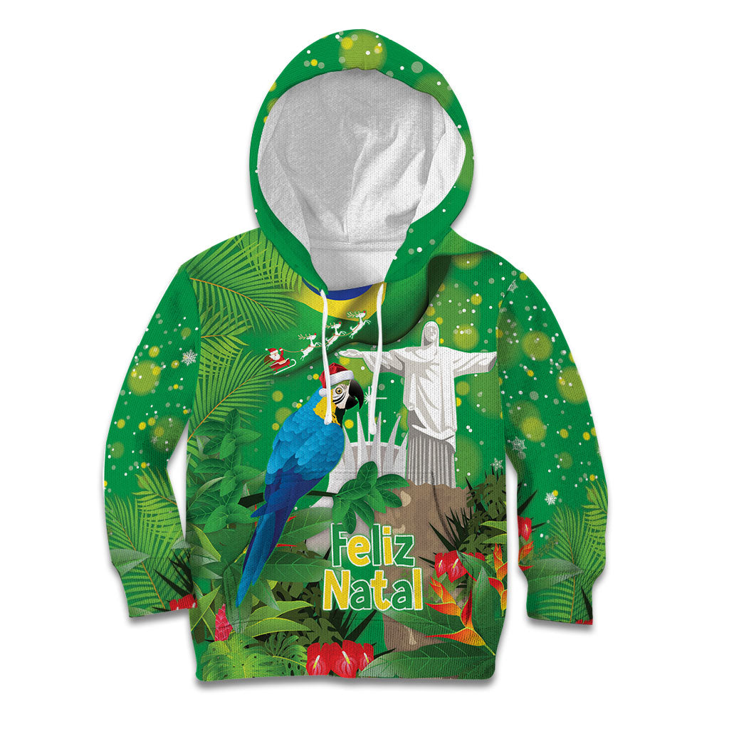 Christmas In July Brazil Kid Hoodie Feliz Natal Blue Macaw Santa Tropical Vibes