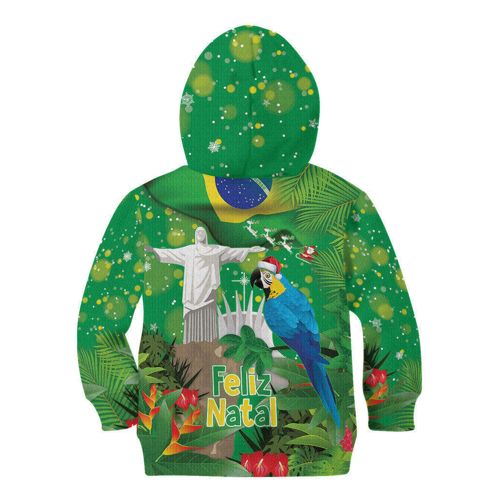 Christmas In July Brazil Kid Hoodie Feliz Natal Blue Macaw Santa Tropical Vibes
