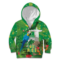 Christmas In July Brazil Kid Hoodie Feliz Natal Blue Macaw Santa Tropical Vibes