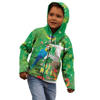 Christmas In July Brazil Kid Hoodie Feliz Natal Blue Macaw Santa Tropical Vibes