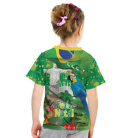 Christmas In July Brazil Kid T Shirt Feliz Natal Blue Macaw Santa Tropical Vibes