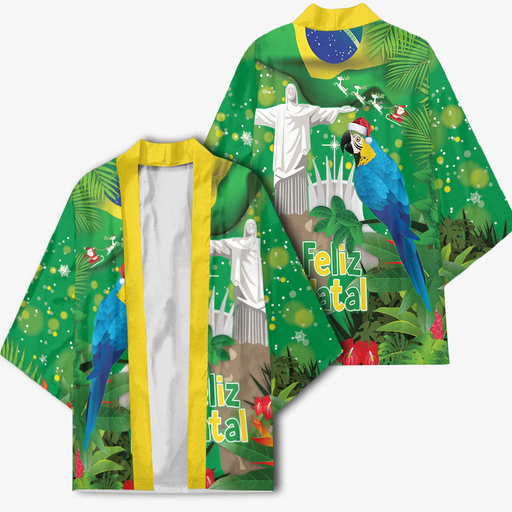 Christmas In July Brazil Kimono Feliz Natal Blue Macaw Santa Tropical Vibes