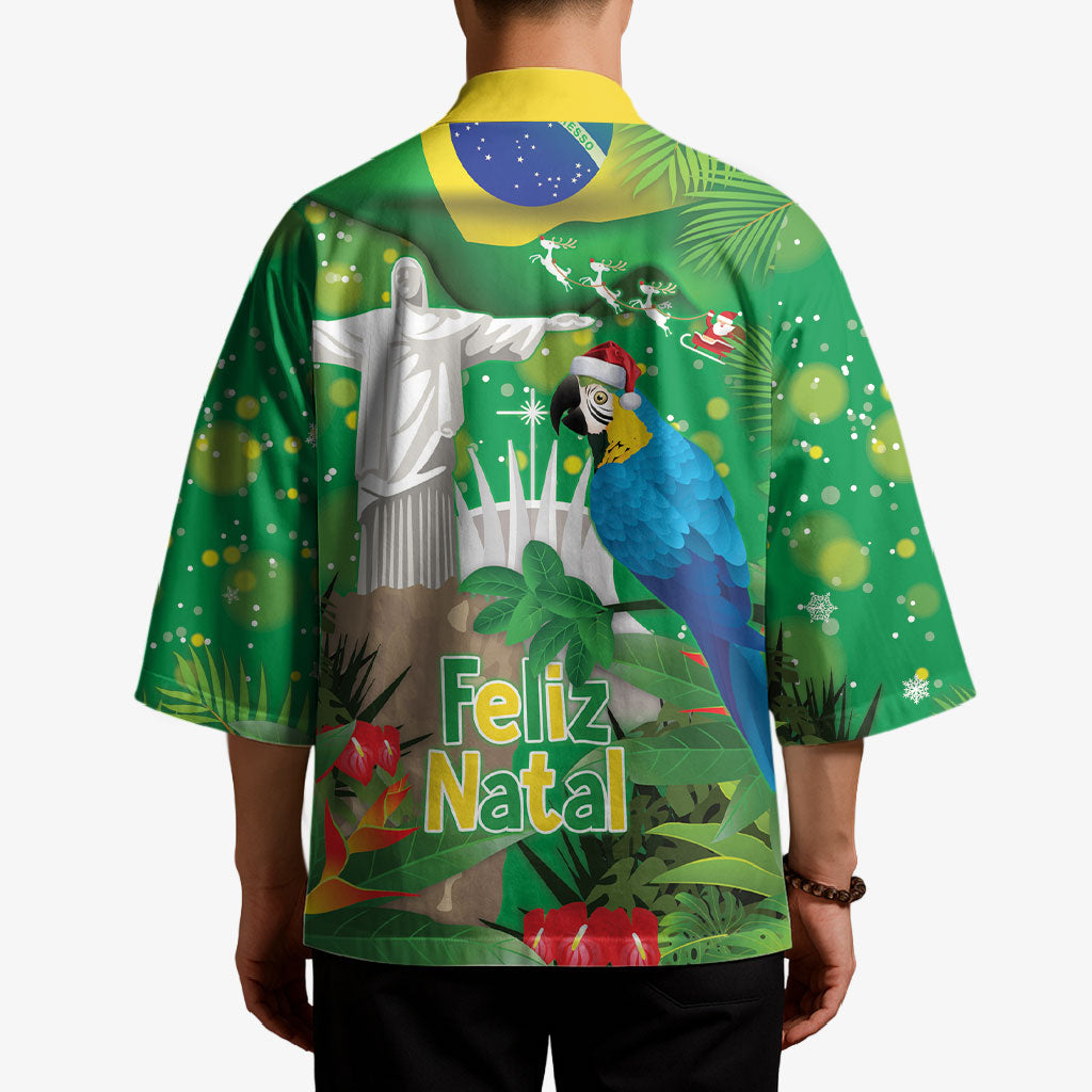 Christmas In July Brazil Kimono Feliz Natal Blue Macaw Santa Tropical Vibes