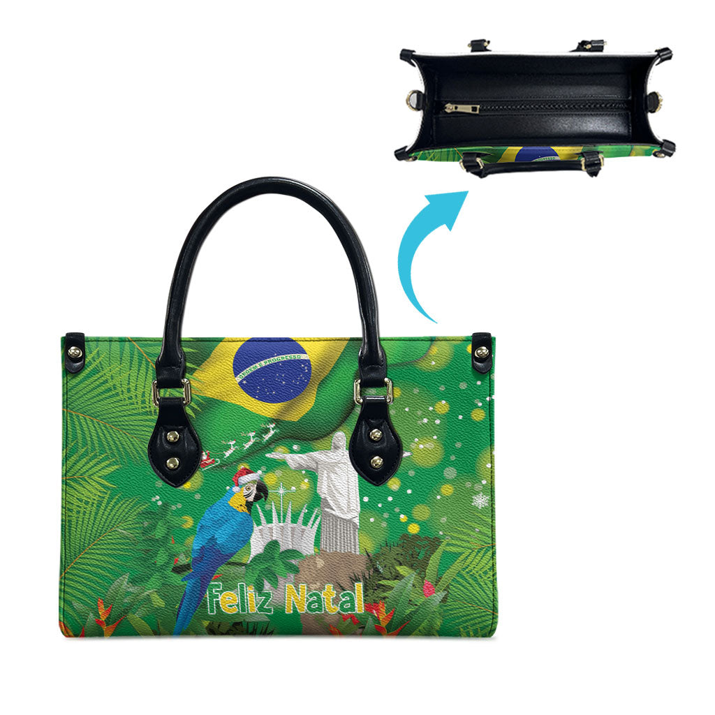 Christmas In July Brazil Leather Bag Feliz Natal Blue Macaw Santa Tropical Vibes