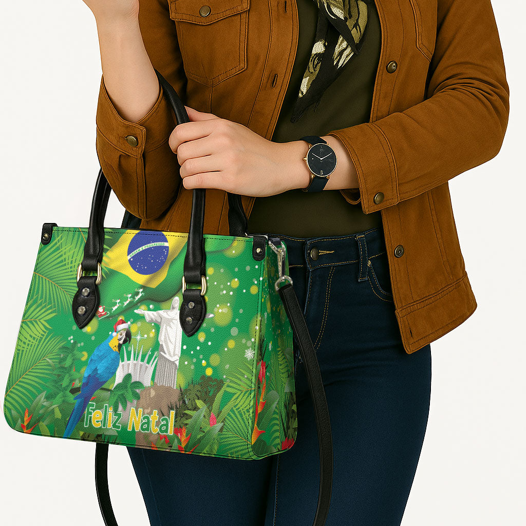 Christmas In July Brazil Leather Bag Feliz Natal Blue Macaw Santa Tropical Vibes
