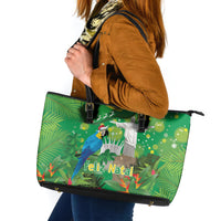 Christmas In July Brazil Leather Tote Bag Feliz Natal Blue Macaw Santa Tropical Vibes